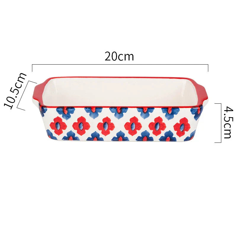 Plat à gratin Floreno | Plat en céramique | Rectangulaire | Motif floral | Pour four, micro-ondes et lave-vaisselle