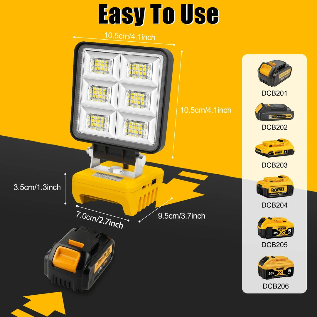 PowerLuma 48 Lampe de travail LED | 48W Projecteur à batterie | 5200 Lumens | Port de charge USB-C | Pour batteries DeWalt (sans batterie)