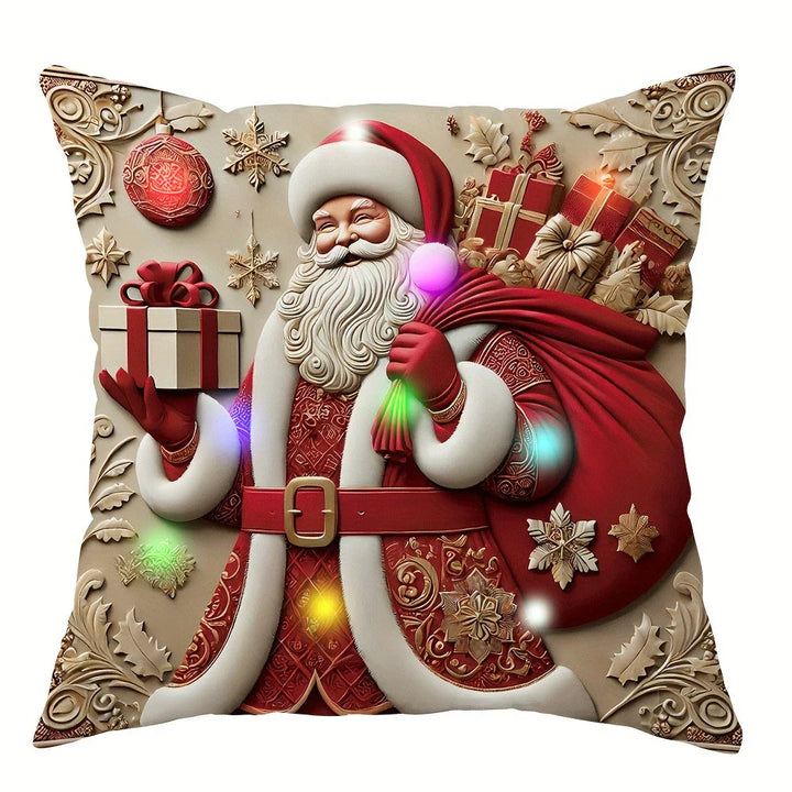 Housse de coussin LED Noël LumiNoël | Design 3D Père Noël | Avec fonction éclairante | 45x45 cm Polyester