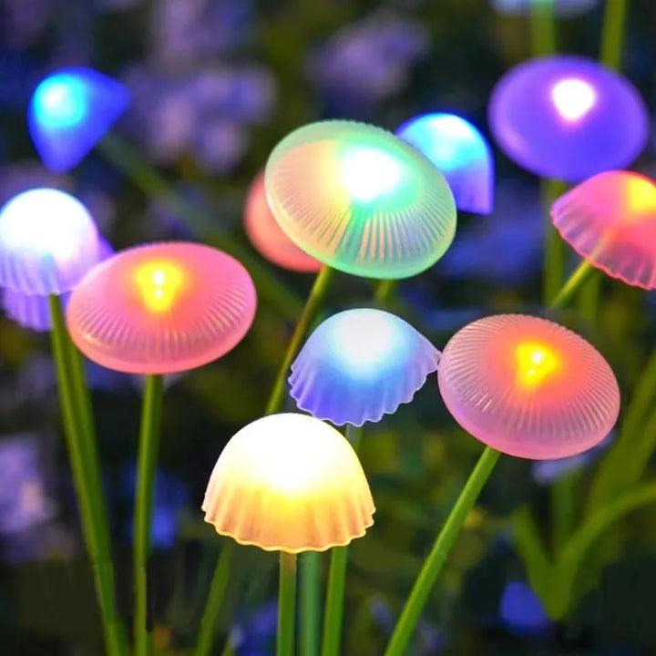 GlowPilz Lampe de jardin solaire 6 LEDs | Design méduse & champignon | Pour jardin, terrasse & espaces extérieurs