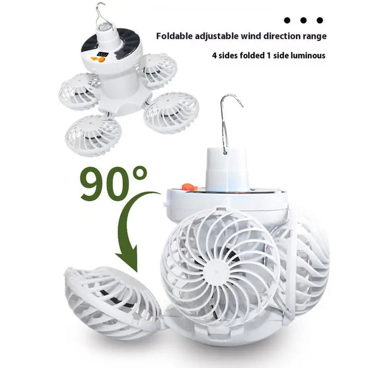 Lampe de Camping Solaire Ventolux avec Ventilateur | Pliable & Portable | 3 Vitesses de Vent & Éclairage LED | Pour Tente, Terrasse & Extérieur
