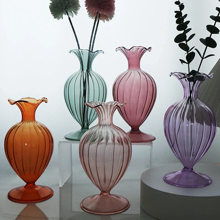 VetroCharm Vase en verre | Design vintage | Texture ondulée | 9,5 × 19 cm