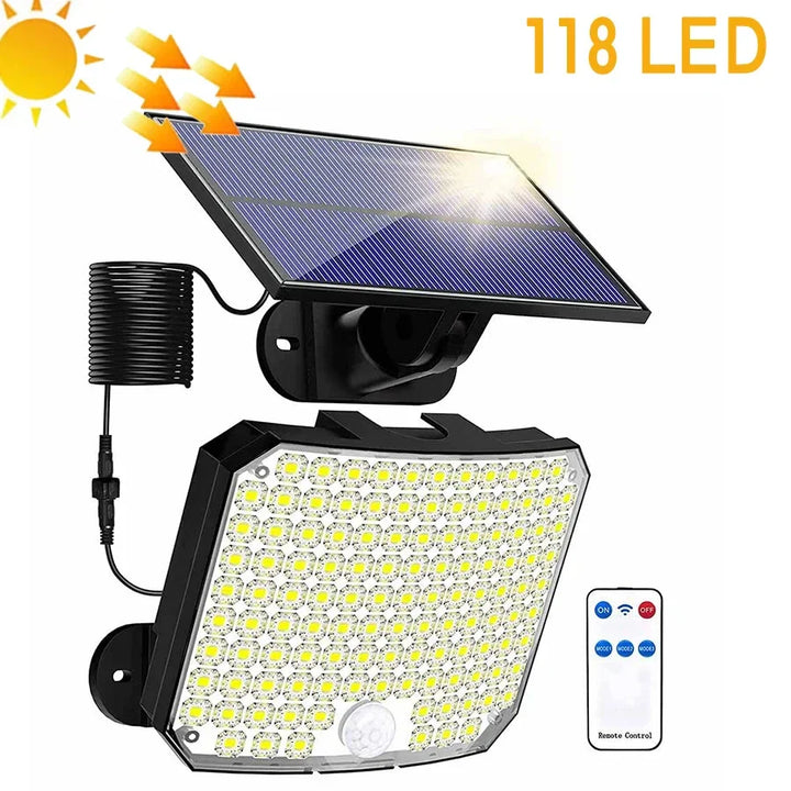Solvalux Applique Solaire Murale avec Détecteur de Mouvement | 192 LEDs | Panneau Solaire Amovible avec Câble de 5 m | 4 Modes & Télécommande | Étanche IP65