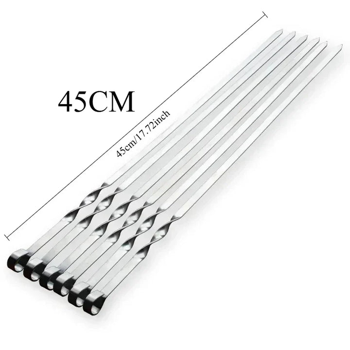 GrillSpear Brochettes de Grill 55 cm | Set de 6 | Acier inoxydable avec poignée en bois de hêtre | Extra Long & Résistant à la chaleur