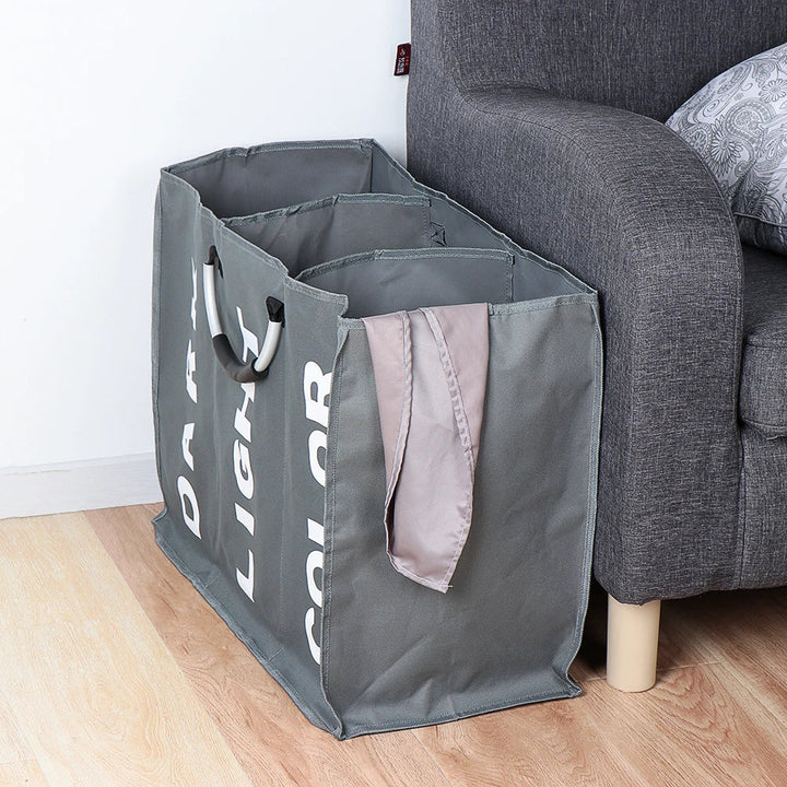 Panier à linge CarryWash avec poignées | Portable et pliable | Tissu Oxford | 60×32×49 cm | Gris clair/Gris foncé