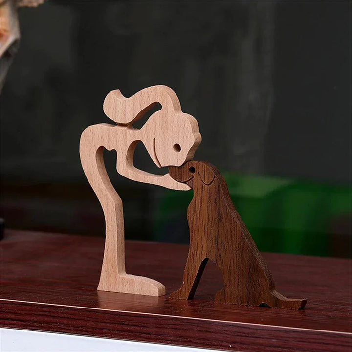 WoodyPaws | Figurine en bois Famille de chiens | Sculptée à la main | Décoration chaleureuse & idée cadeau