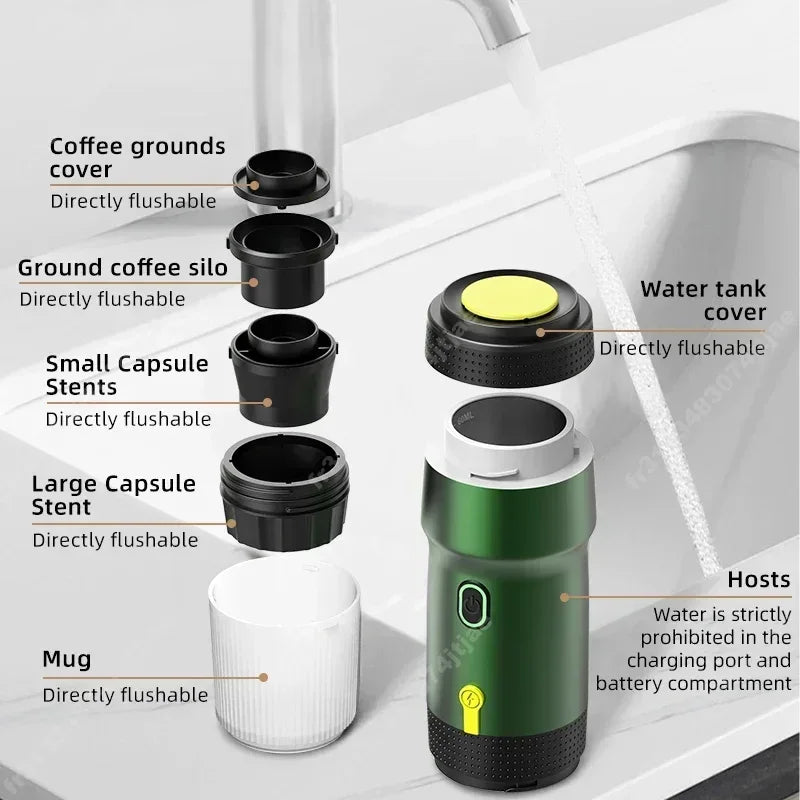 Machine à expresso portable | 3-en-1 capsules & poudre | Pression de 15 bars | Pour voiture, voyage & maison