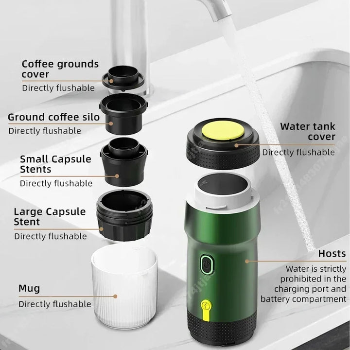 Machine à expresso portable | 3-en-1 capsules & poudre | Pression de 15 bars | Pour voiture, voyage & maison
