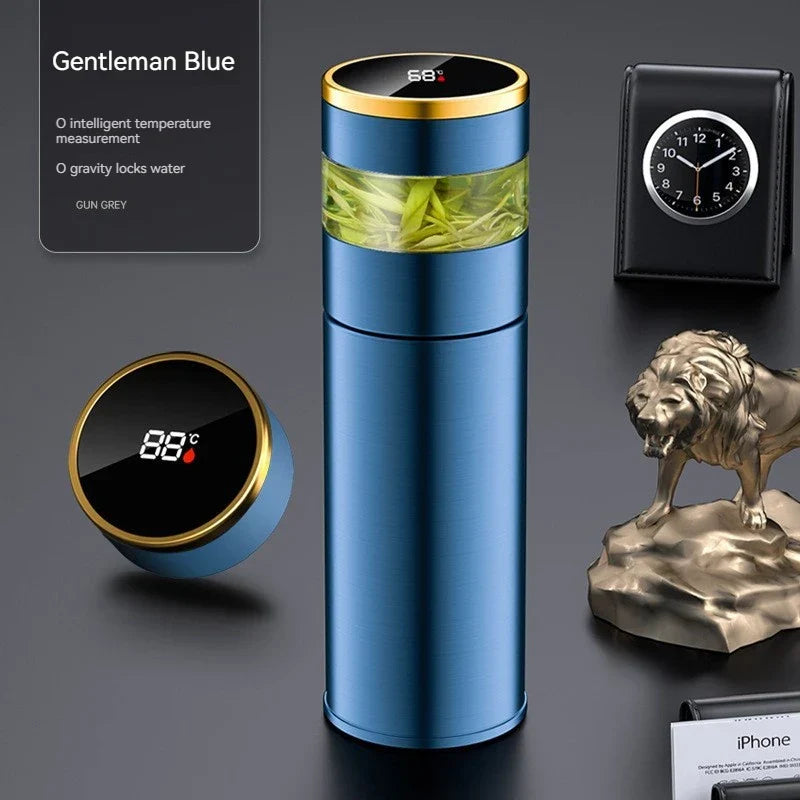 ThermoBrew | Bouteille isotherme avec affichage de température LED & infuseur à thé | 450 ml | Acier inoxydable 304 | Noir