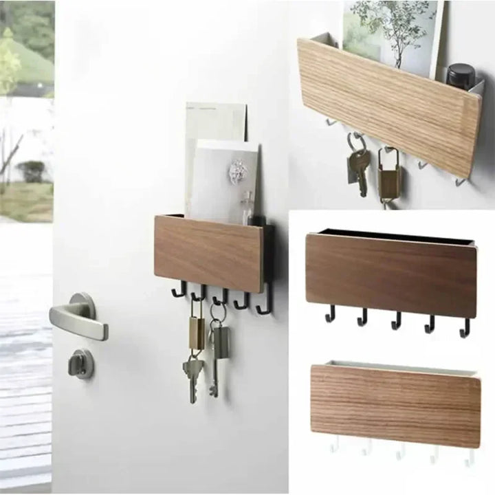 KeyNest Organisateur mural | Tableau de clés en bambou avec crochets | Vestiaire mural rectangulaire pour clés, vestes et accessoires