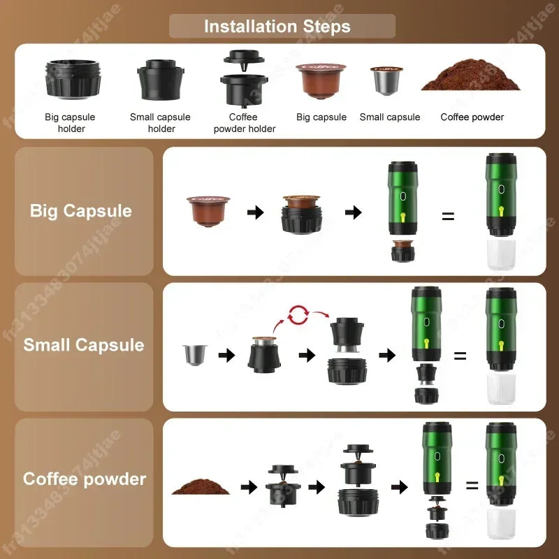 Machine à expresso portable | 3-en-1 capsules & poudre | Pression de 15 bars | Pour voiture, voyage & maison