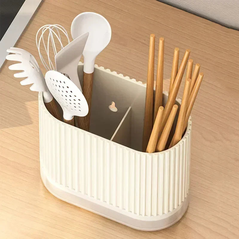 Organisateur de Couverts Duo | Support de Couverts à Fixer au Mur | Sans Perçage | Fonction d'égouttage | 16,5 × 8,5 × 12,5 cm