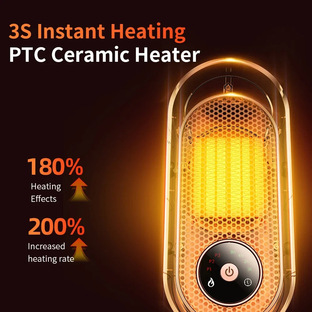 Mini Chauffage Soufflant ThermoEase E08 | Chauffage en céramique 1000 W avec écran tactile | Chauffage de table portable | Pour la maison, le bureau et la chambre