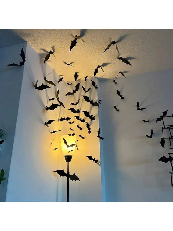 Décoration Murale BatStorm | 60 pièces de Chauves-souris 3D | Imperméable & Réutilisable | Décor Halloween
