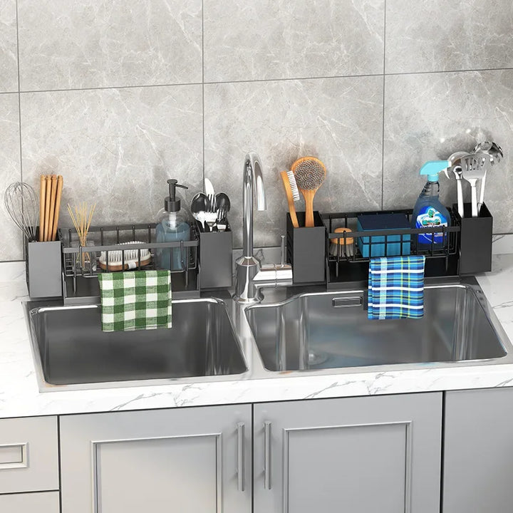 Organisateur de lavabo Ordinaqua | Auto-drainant | Support pour éponge, savon & torchons | Extensible & Hygiénique | Plastique ABS