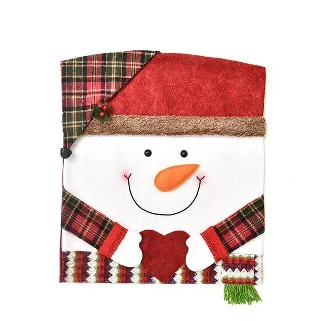 Housse de chaise de Noël MerrySeat | Design Père Noël, Bonhomme de neige & Renne | Housse de chaise en tissu | Décoration réutilisable pour Noël