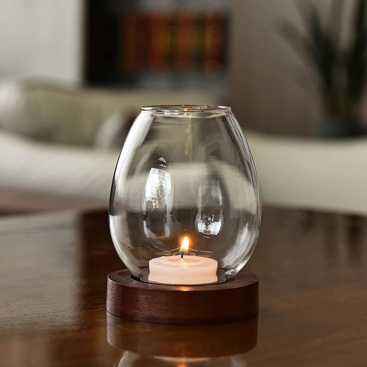 Porte-bougie en verre | Design rétro | Protégé du vent & creux | Pour mariage, fête & table à manger