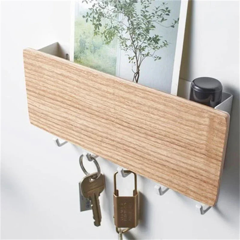 KeyNest Organisateur mural | Tableau de clés en bambou avec crochets | Vestiaire mural rectangulaire pour clés, vestes et accessoires