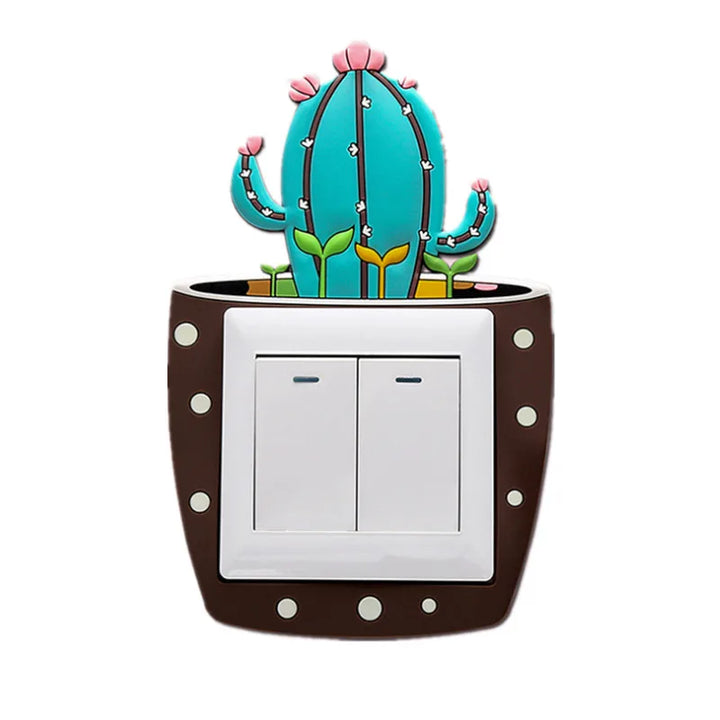Lumosil Autocollant 3D Lumineux Interrupteur Cactus | Protection Murale en Silicone pour Interrupteurs & Prises | 8,6 × 8,6 cm