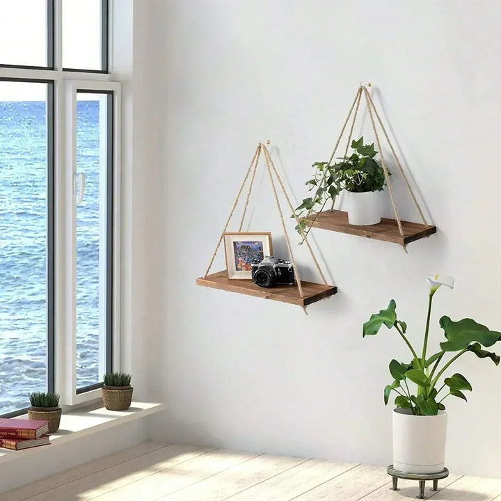 Étagère murale Boho MAKRAVA | Macramé fait à la main | 35×40 cm | Bois & Design naturel