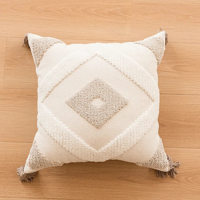 Housse de coussin BohoLoom | 45x45 cm | Mélange de coton avec franges | Fermeture éclair cachée