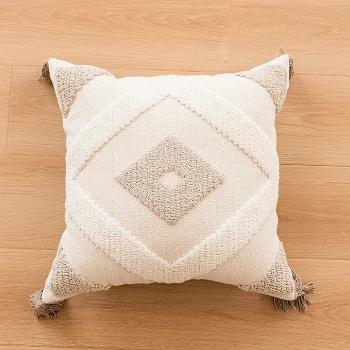 Housse de coussin BohoLoom | 45x45 cm | Mélange de coton avec franges | Fermeture éclair cachée