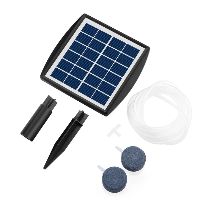 AquaSola Pompe à oxygène solaire avec batterie | 6V 2W | Pour étangs & aquariums | Inclus : 2 pierres à air & tuyau de 0,25 cm