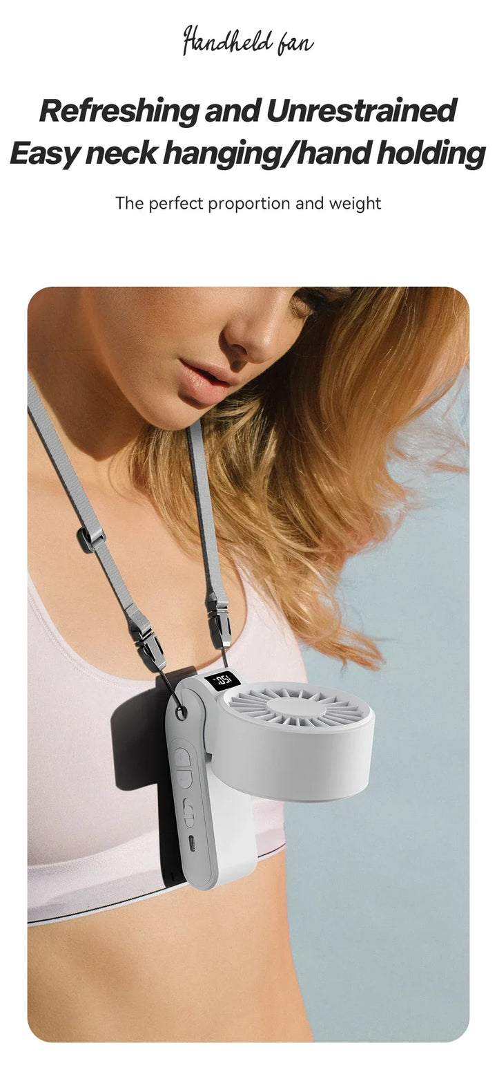 ZephyrAir Ventilateur pliable silencieux | Rechargeable par USB 3000 mAh | Mini ventilateur à main avec 3 couleurs de lumière et affichage de l'air