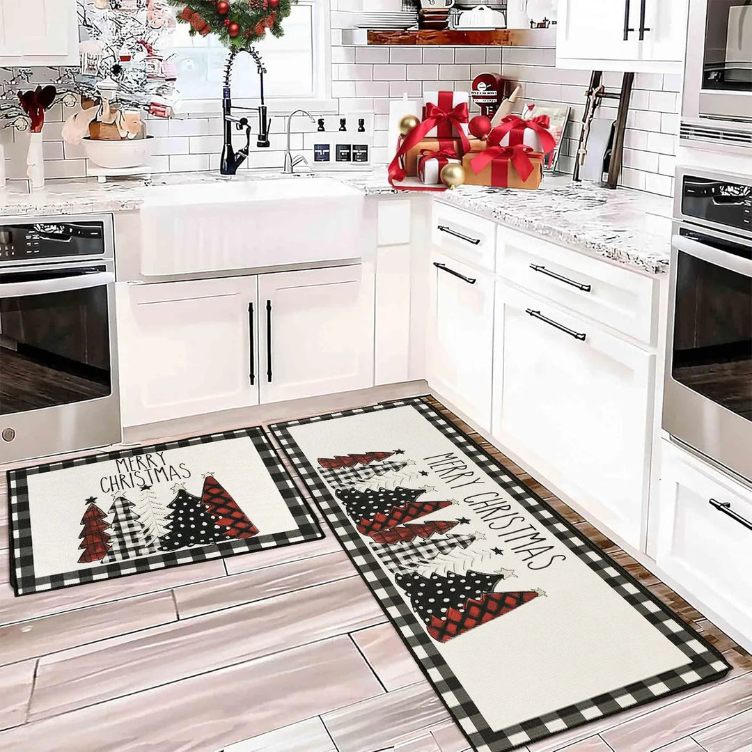 PlaidJoy Tapis de Noël | Design à carreaux & Antidérapant | Absorbant & Lavable | Pour Cuisine & Salon | Édition 2025–2026