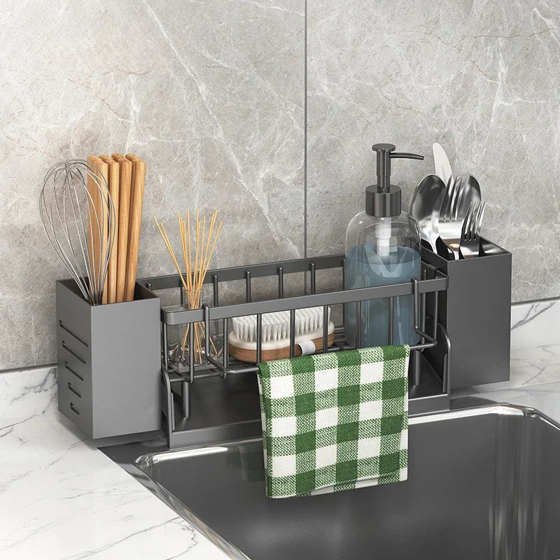 Organisateur de lavabo Ordinaqua | Auto-drainant | Support pour éponge, savon & torchons | Extensible & Hygiénique | Plastique ABS