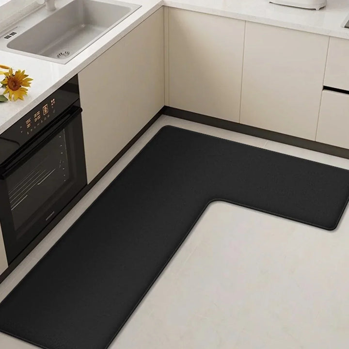 Tapis de cuisine CleanLuxe | Forme en L & Épais | Antidérapant, Absorbant d'huile & Résistant à la saleté | Doux en flanelle pour plus de confort