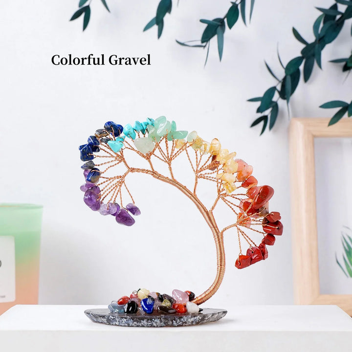 Amethysta | Arbre de bonheur en cristal naturel avec base en tranches d'agate – Arbre Feng Shui fait à la main pour la prospérité et l'harmonie