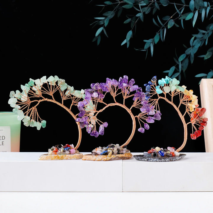 Amethysta | Arbre de bonheur en cristal naturel avec base en tranches d'agate – Arbre Feng Shui fait à la main pour la prospérité et l'harmonie