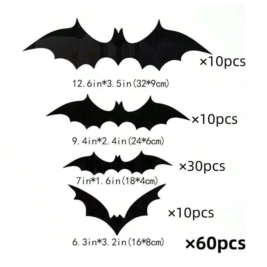 Décoration Murale BatStorm | 60 pièces de Chauves-souris 3D | Imperméable & Réutilisable | Décor Halloween
