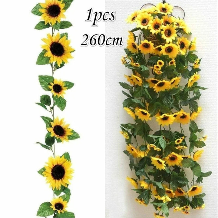 Guirlande de Tournesols Floraviva SunVine Artificielle | 2,6 m de longueur | 12 fleurs Ø 8 cm | Pour mariage, balcon & déco DIY