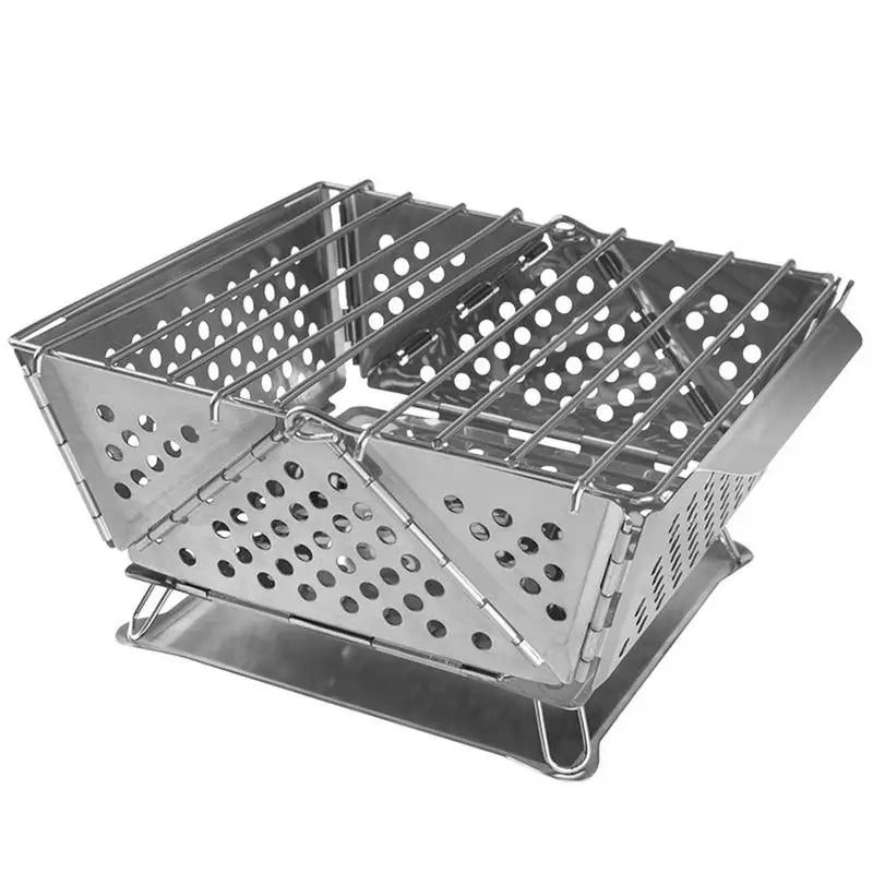 FireFold | Gril pliable en acier inoxydable | Four à bois pour camping et extérieur | 20,5 × 18,7 × 9,2 cm