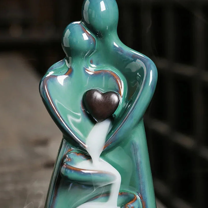 ZenAura Brûleur d'encens à reflux | Céramique | Design couple amoureux | Décoration & Méditation | 7,3×7,4×17,4 cm