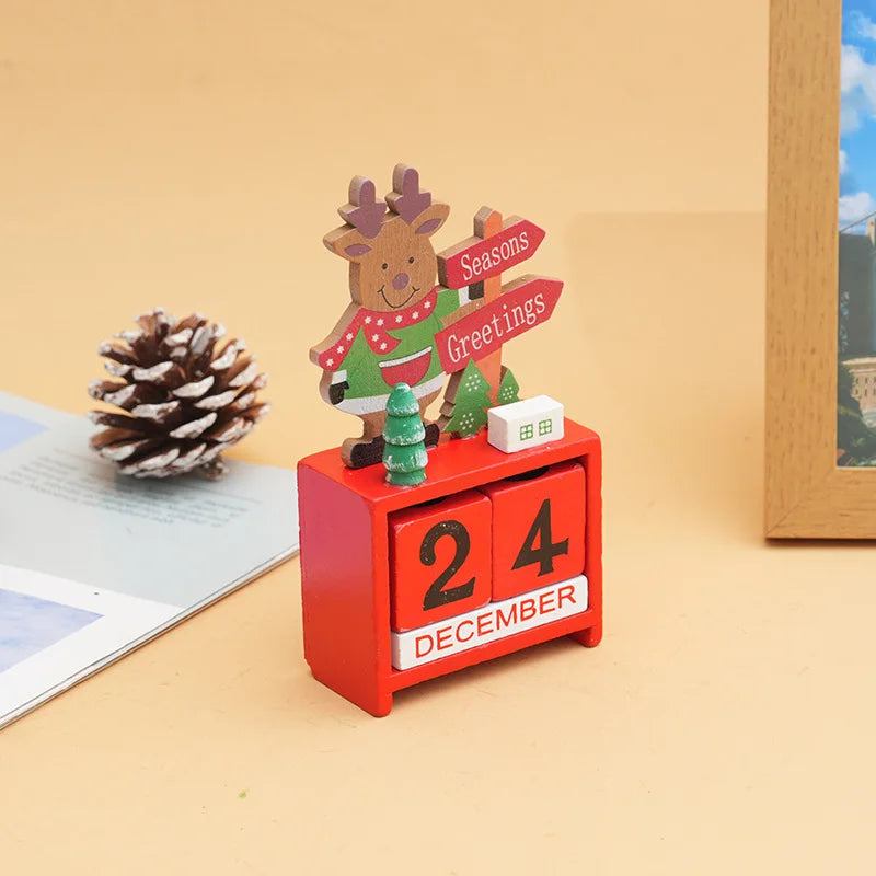Calendrier de compte à rebours de Noël en bois | Père Noël, renne & bonhomme de neige | Décoration de table artisanale | Édition hivernale limitée