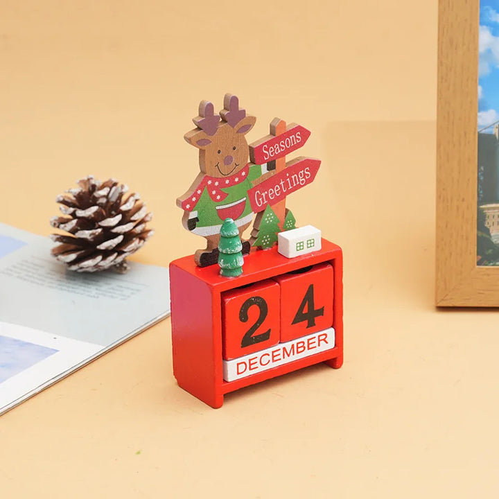 Calendrier de compte à rebours de Noël en bois | Père Noël, renne & bonhomme de neige | Décoration de table artisanale | Édition hivernale limitée