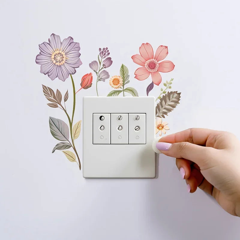Autocollant mural Decoflora SwitchBloom | Autocollant floral en PVC pour interrupteurs | Amovible, étanche & autocollant | Pour le salon, la salle de bain & la chambre