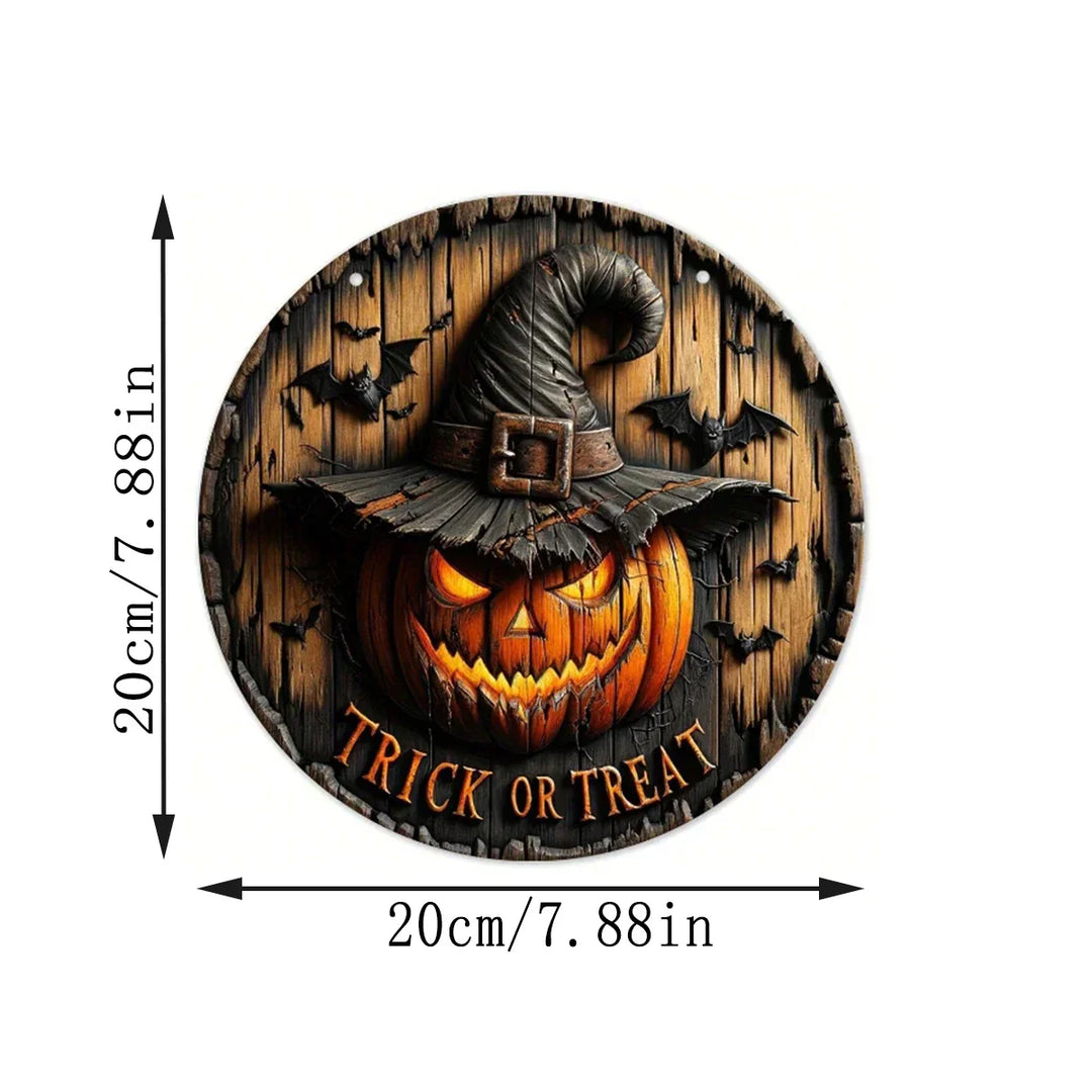 Couronne en bois Halloween rétro PumpkinHollow avec tête de citrouille | Design rétro | Décoration suspendue artisanale pour la maison et le jardin