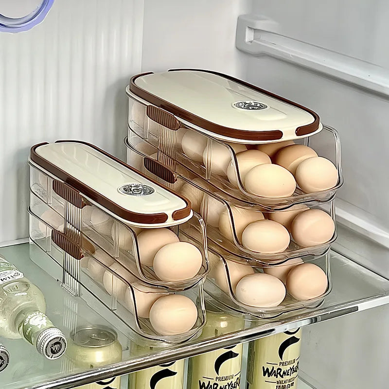 RollEgg Max | Support à œufs automatique pour réfrigérateur | Organisateur à œufs empilable en plastique transparent