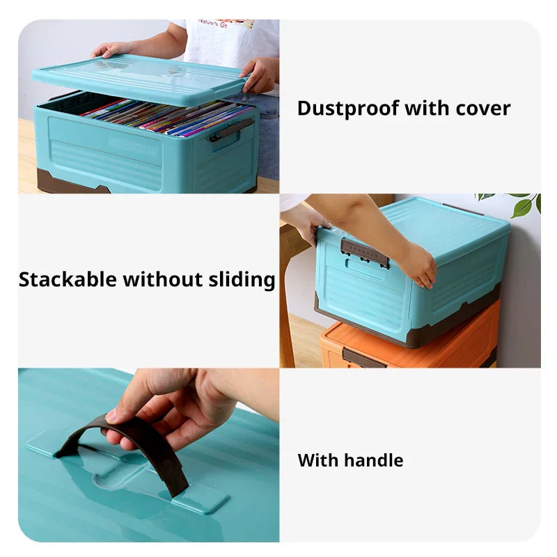 FlexiStore Boîte Pliable | Organisateur empilable avec couvercle | 32×23×21,5 cm | Rangement en plastique pour la maison et en déplacement