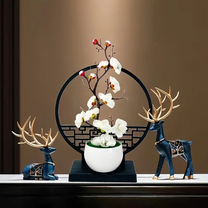 Kunst-Bonsai Prunus Élégance | Design de fleurs de prunier | Avec socle décoratif en paravent | 32 cm décoration de table