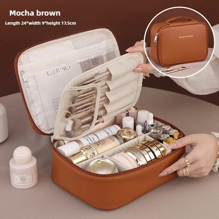 VELINIA Trousse de maquillage pour femmes | Grande capacité | Résistante à l'eau & Luxueuse | Cuir PU