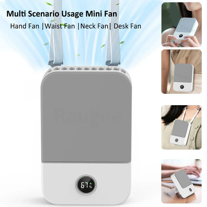 Ventixo AirGo Ventilateur Mini Portable | Ventilateur 3-en-1 pour le Cou & la Taille | 3 Vitesses | Design Sans Lame | Fonction de Charge USB-C | Batterie 2000 mAh