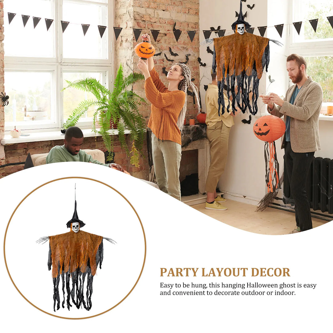 Décoration suspendue Halloween SorcièreCauchemar | 100 x 80 cm | Sorcière squelette avec voile | Pour maison, jardin & fête