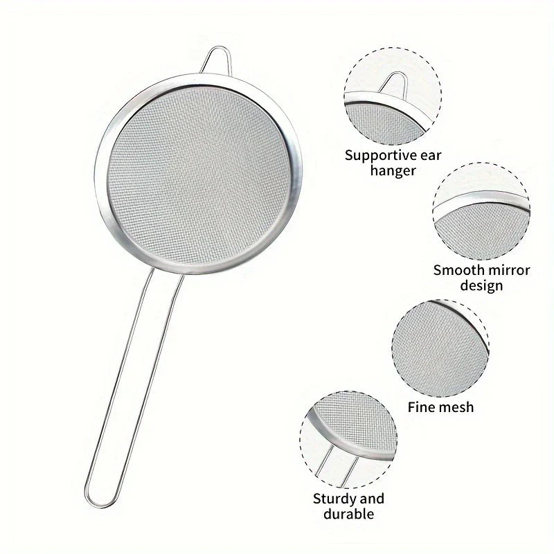 Ensemble de tamis de cuisine en acier inoxydable ProSift MeshLine | 3 pièces | Tamis fin pour farine, jus, lait de soja et pâtes | 8/10/14 cm de diamètre