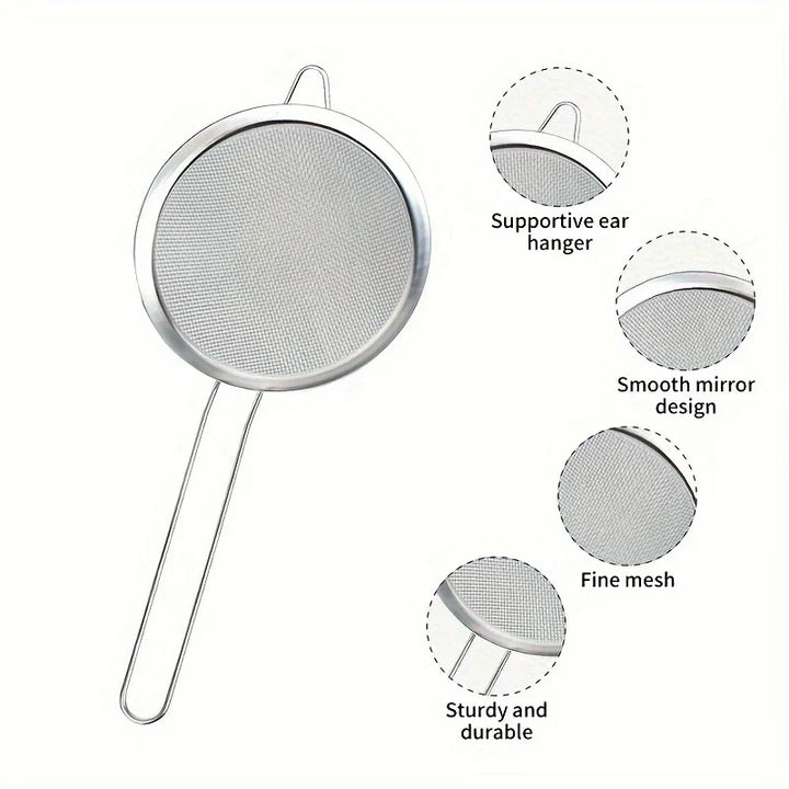 Ensemble de tamis de cuisine en acier inoxydable ProSift MeshLine | 3 pièces | Tamis fin pour farine, jus, lait de soja et pâtes | 8/10/14 cm de diamètre