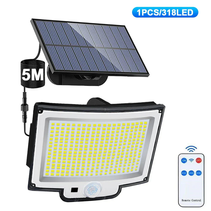 Lampe Solaire Murale LumoGuard 318LED | Détecteur de mouvement & 3 modes d'éclairage | Étanche IP65 pour jardin, terrasse & clôture